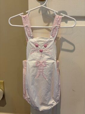 Little English Pink and White Bunny Onesie Sunsuit